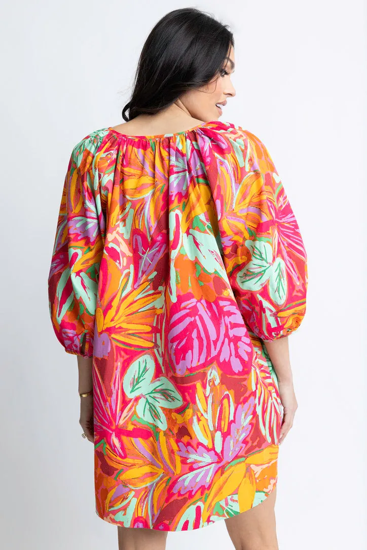 Abstract Tropical Vneck Dress