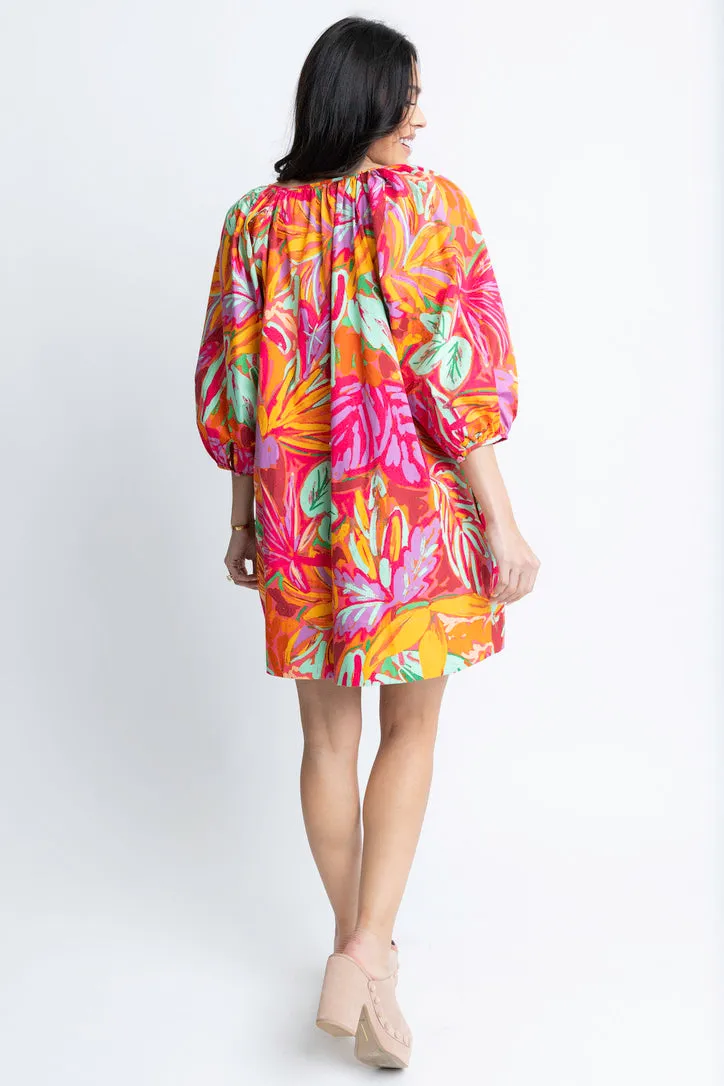 Abstract Tropical Vneck Dress