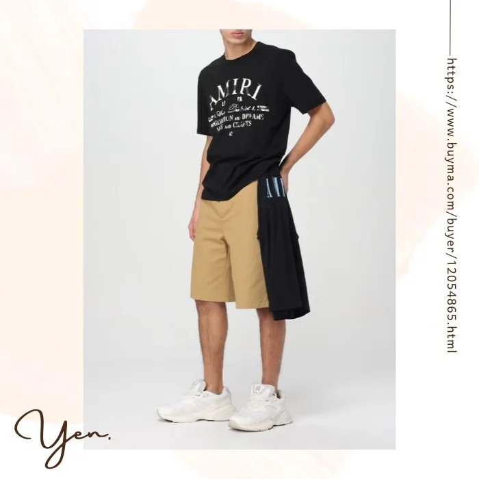 AMIRI  |Crew Neck Street Style Cotton Short Sleeves Logo