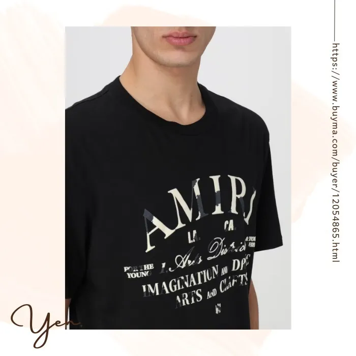 AMIRI  |Crew Neck Street Style Cotton Short Sleeves Logo