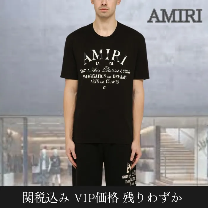 AMIRI  |Crew Neck Street Style Plain Cotton Short Sleeves Logo