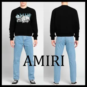 AMIRI  |Crew Neck Unisex Street Style Long Sleeves Plain Cotton Logo