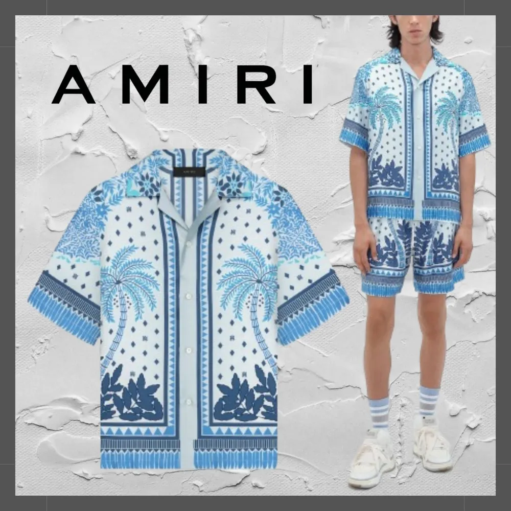 AMIRI  |Monogram Tropical Patterns Silk Street Style Short Sleeves