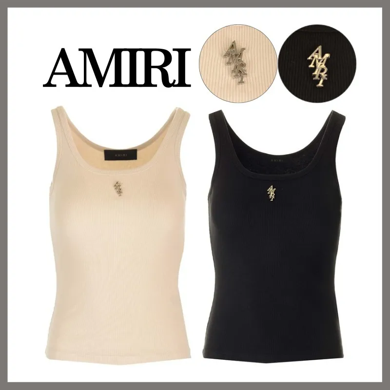 AMIRI  |Rib Street Style U-Neck Plain Cotton Logo Tanks & Camisoles