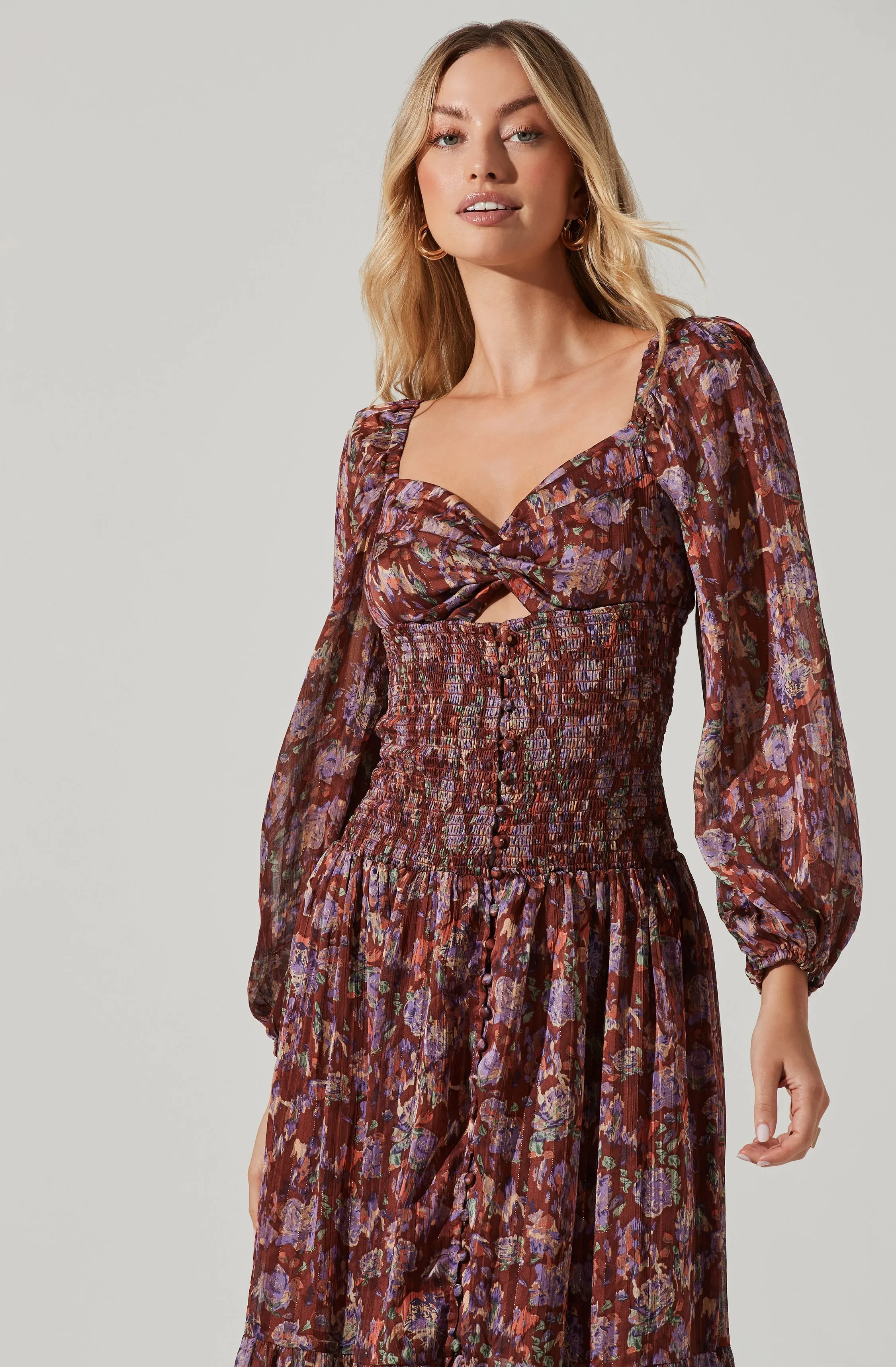 Arlette Floral Sweetheart Long Sleeve Maxi Dress