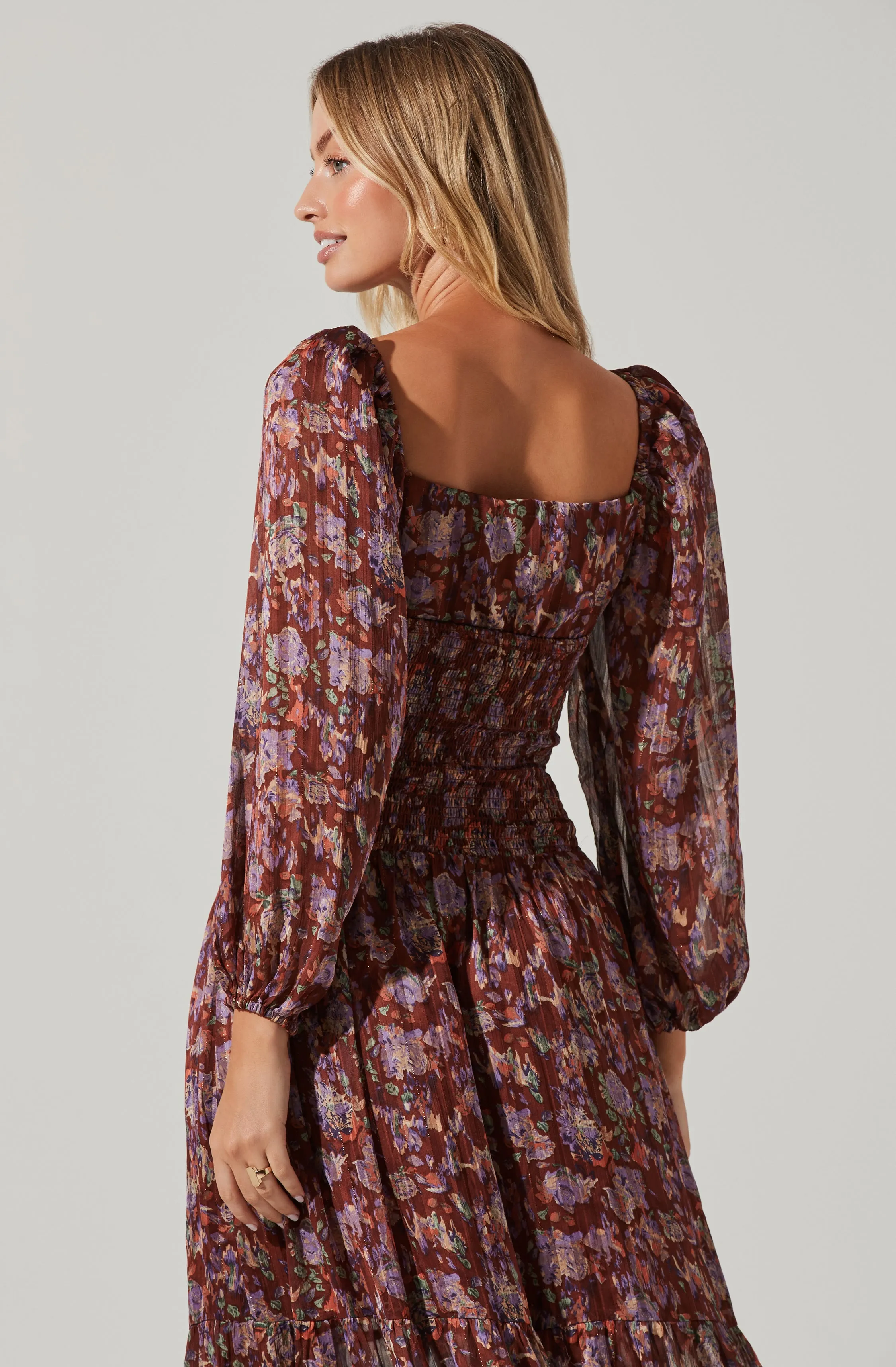 Arlette Floral Sweetheart Long Sleeve Maxi Dress