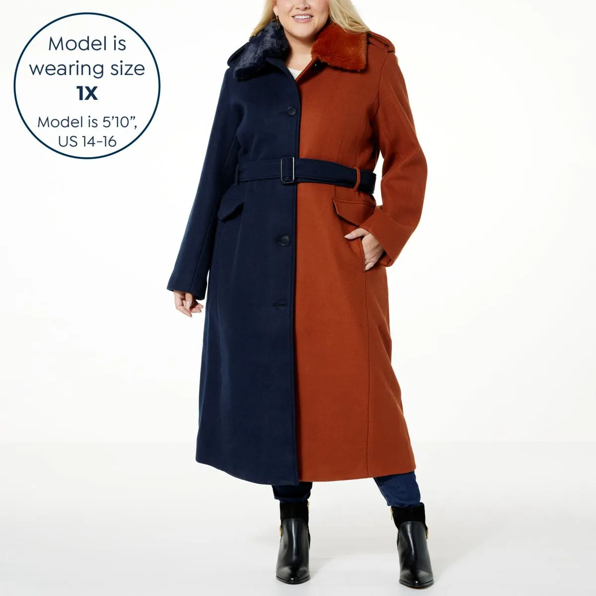      Badgley Mischka Military Style Colorblock Coat     