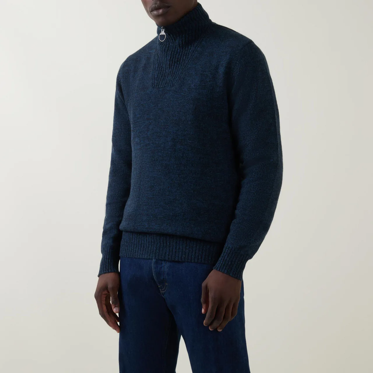 BARBOUR Half-Zip Wool Sweater - Navy