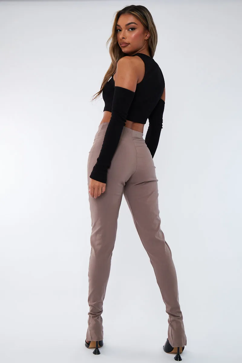 Beige Seam Detail Split Hem Leggings - Mila