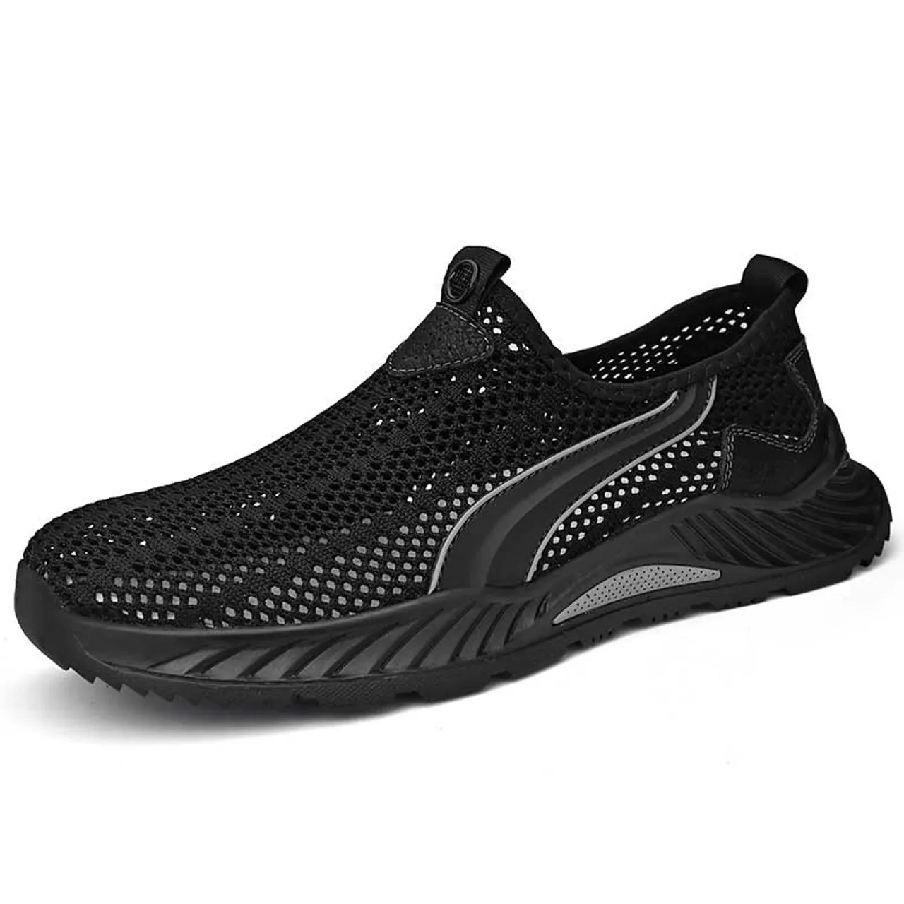 Black hollow out stripe slip on shoe sneaker