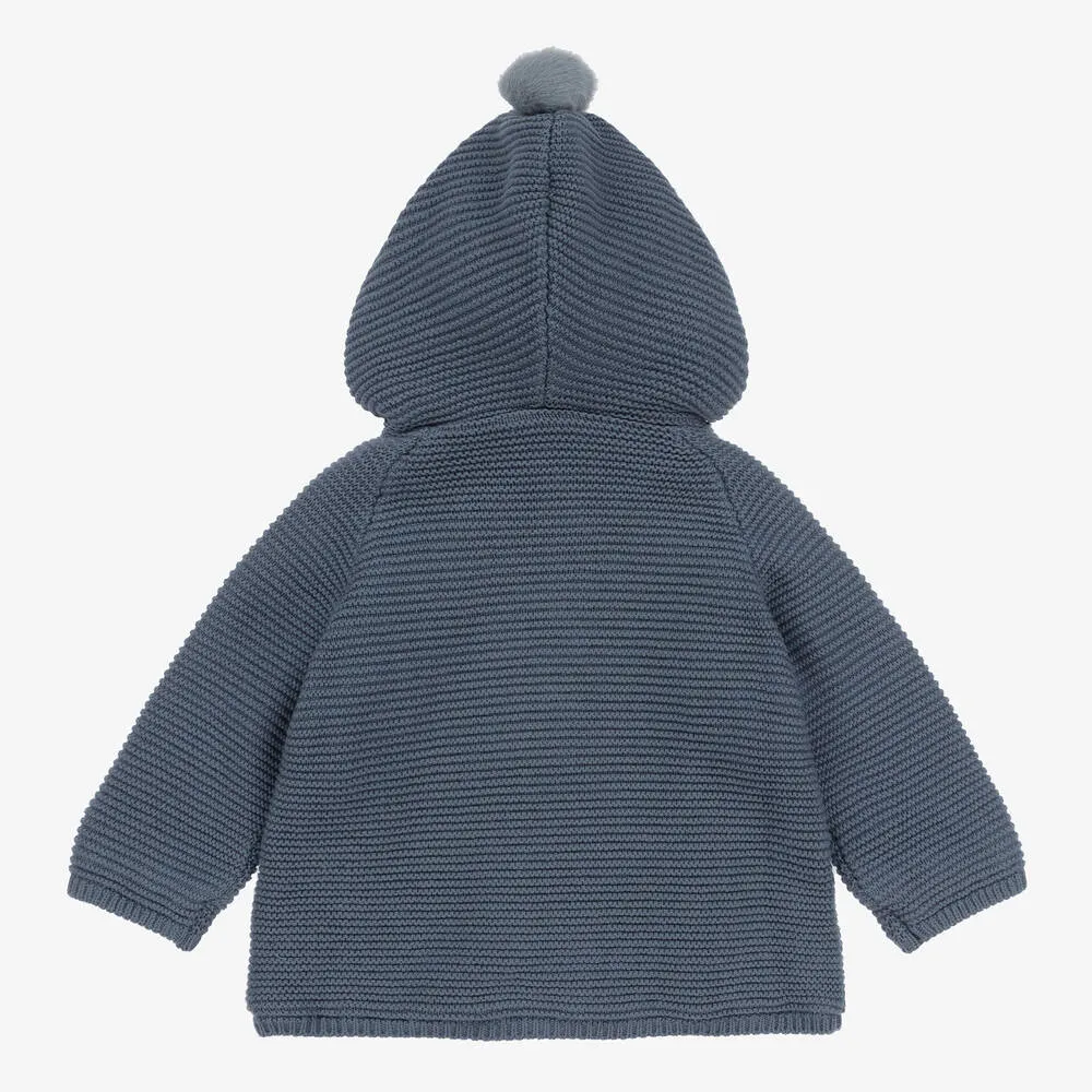 Blue Cotton & Wool Knitted Pram Coat