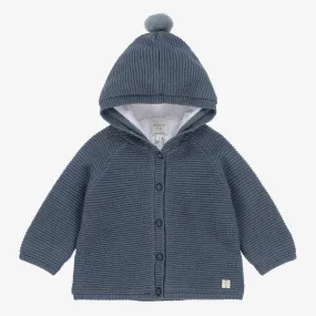 Blue Cotton & Wool Knitted Pram Coat