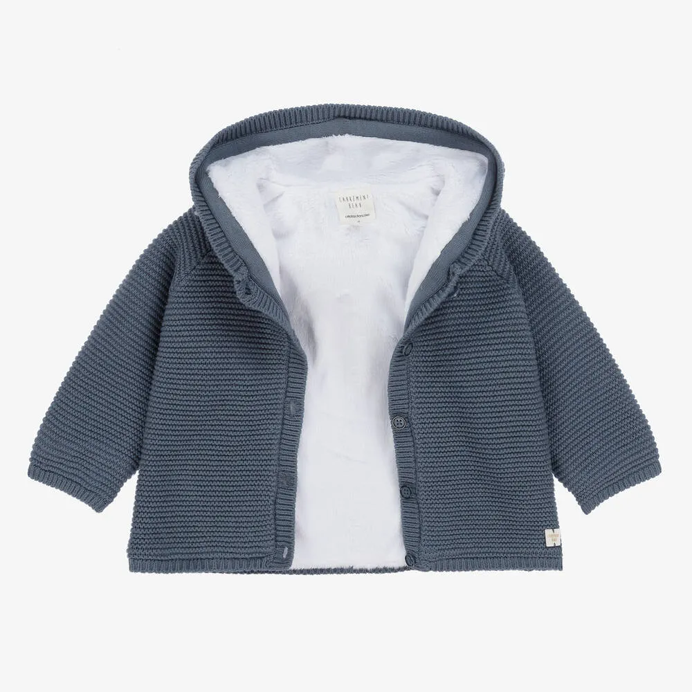 Blue Cotton & Wool Knitted Pram Coat