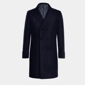 Blue Long Peak Lapel Double-Breasted Coat