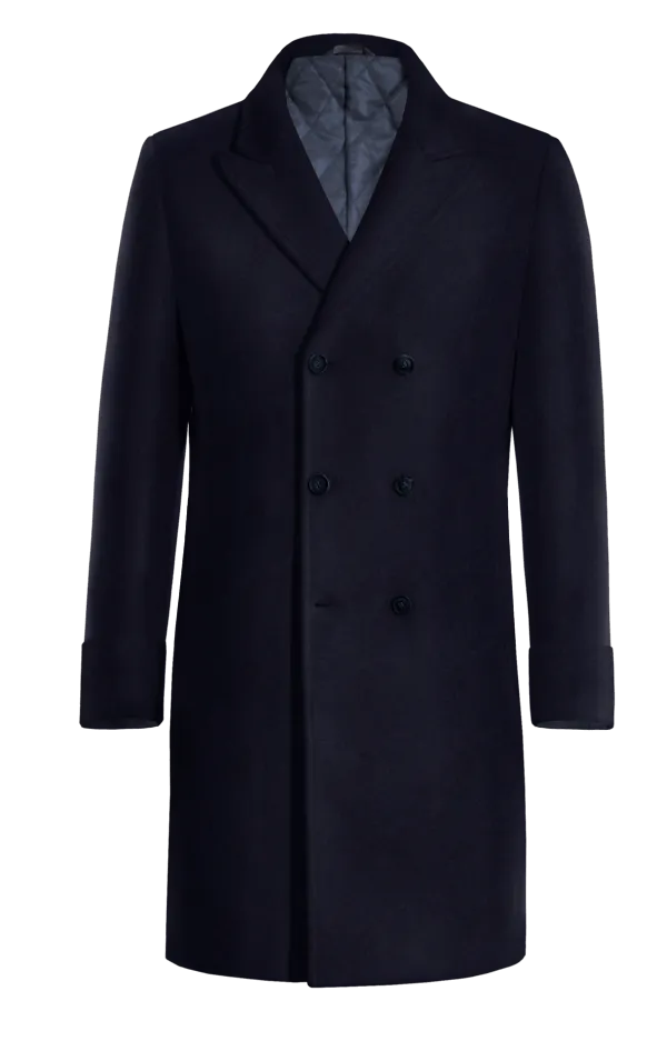 Blue Long Peak Lapel Double-Breasted Coat