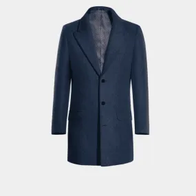 Blue Short Peak Lapel Chesterfield Coat