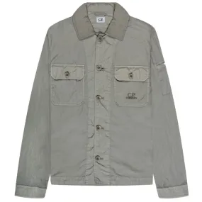 C.P. Company Chrome Embroidered Logo Full Button Overshirt Drizzle Grey