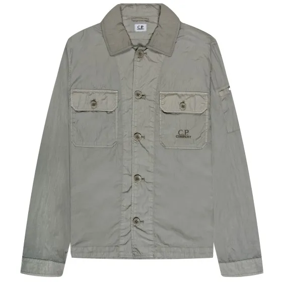 C.P. Company Chrome Embroidered Logo Full Button Overshirt Drizzle Grey