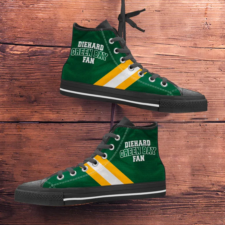 Diehard Green Bay Fan Sports High Top Shoes Black