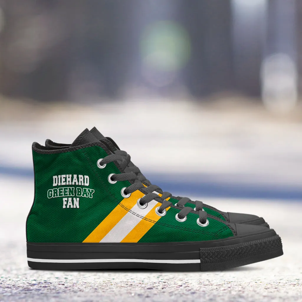 Diehard Green Bay Fan Sports High Top Shoes Black