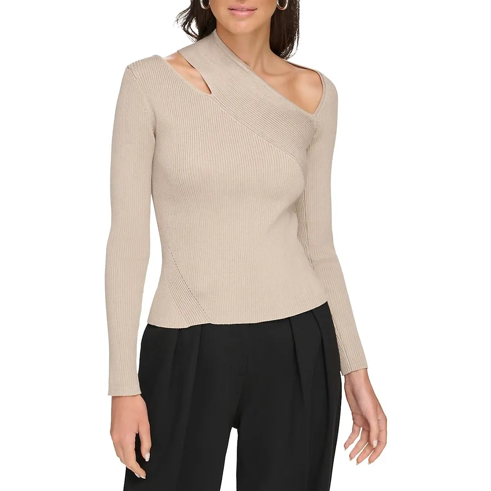 DKNY Shoulder-Cutout Ribbed Sweater