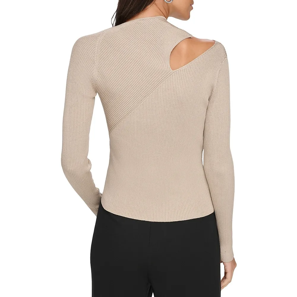 DKNY Shoulder-Cutout Ribbed Sweater