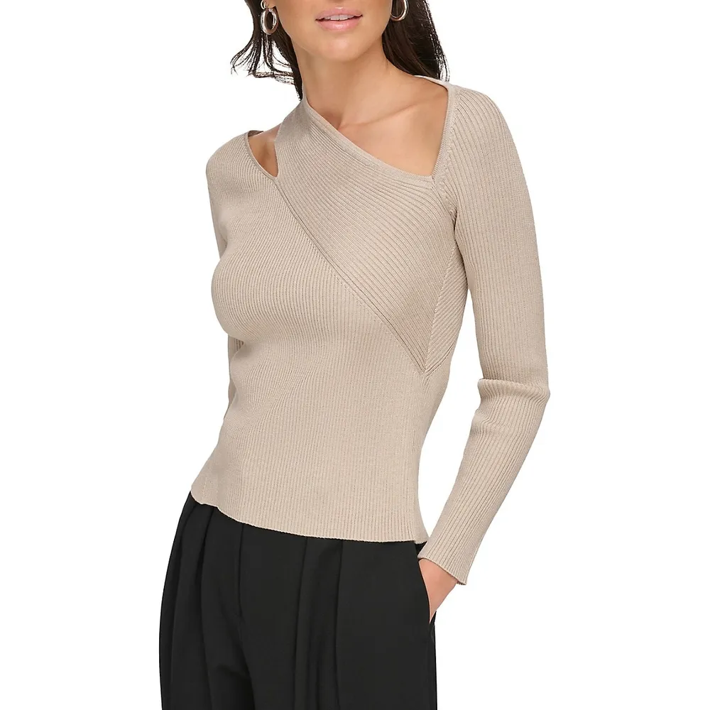 DKNY Shoulder-Cutout Ribbed Sweater