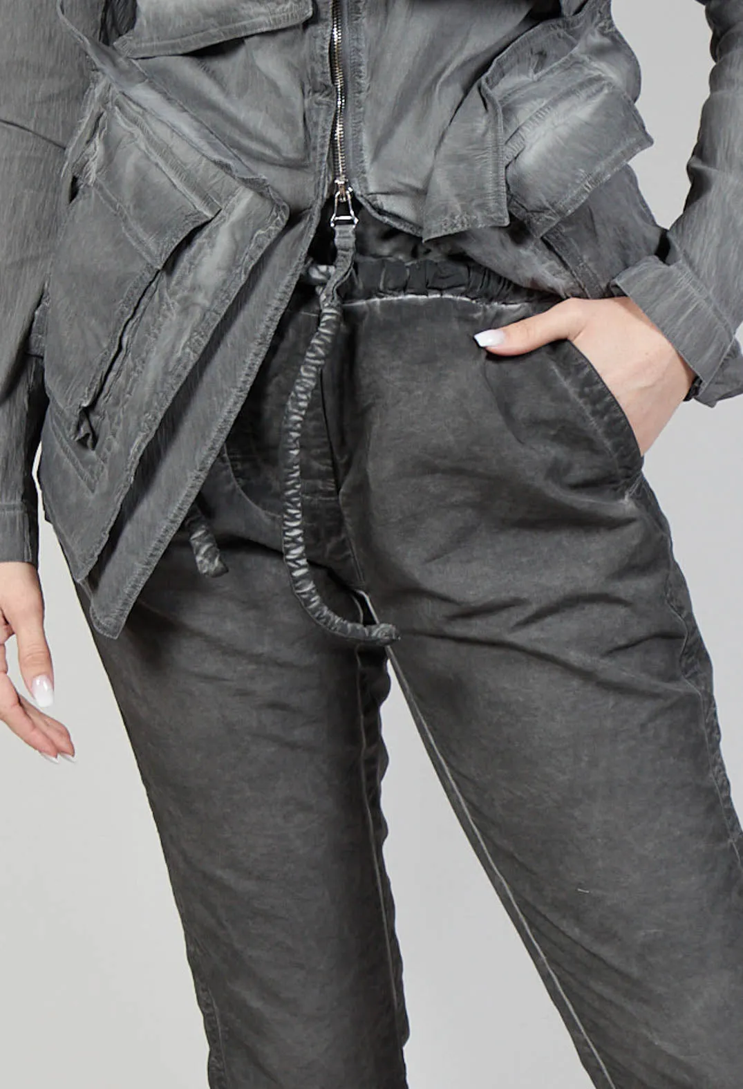 Drop-Crotched Cropped Trousers in C.Coal 10% Cloud