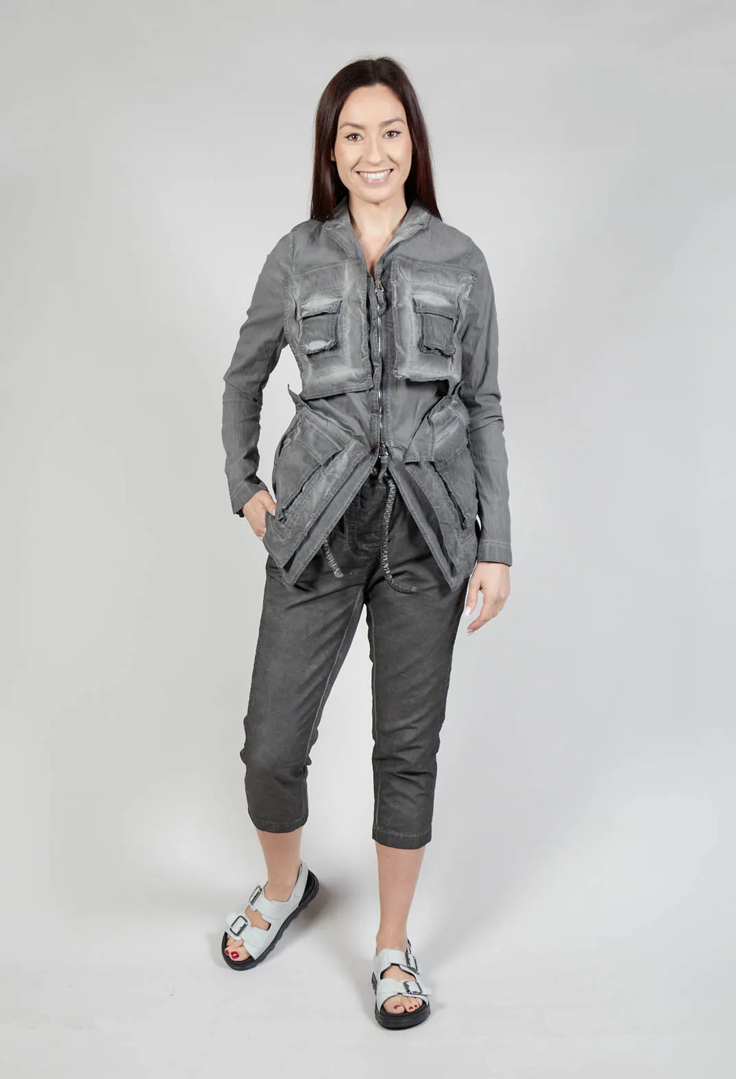 Drop-Crotched Cropped Trousers in C.Coal 10% Cloud