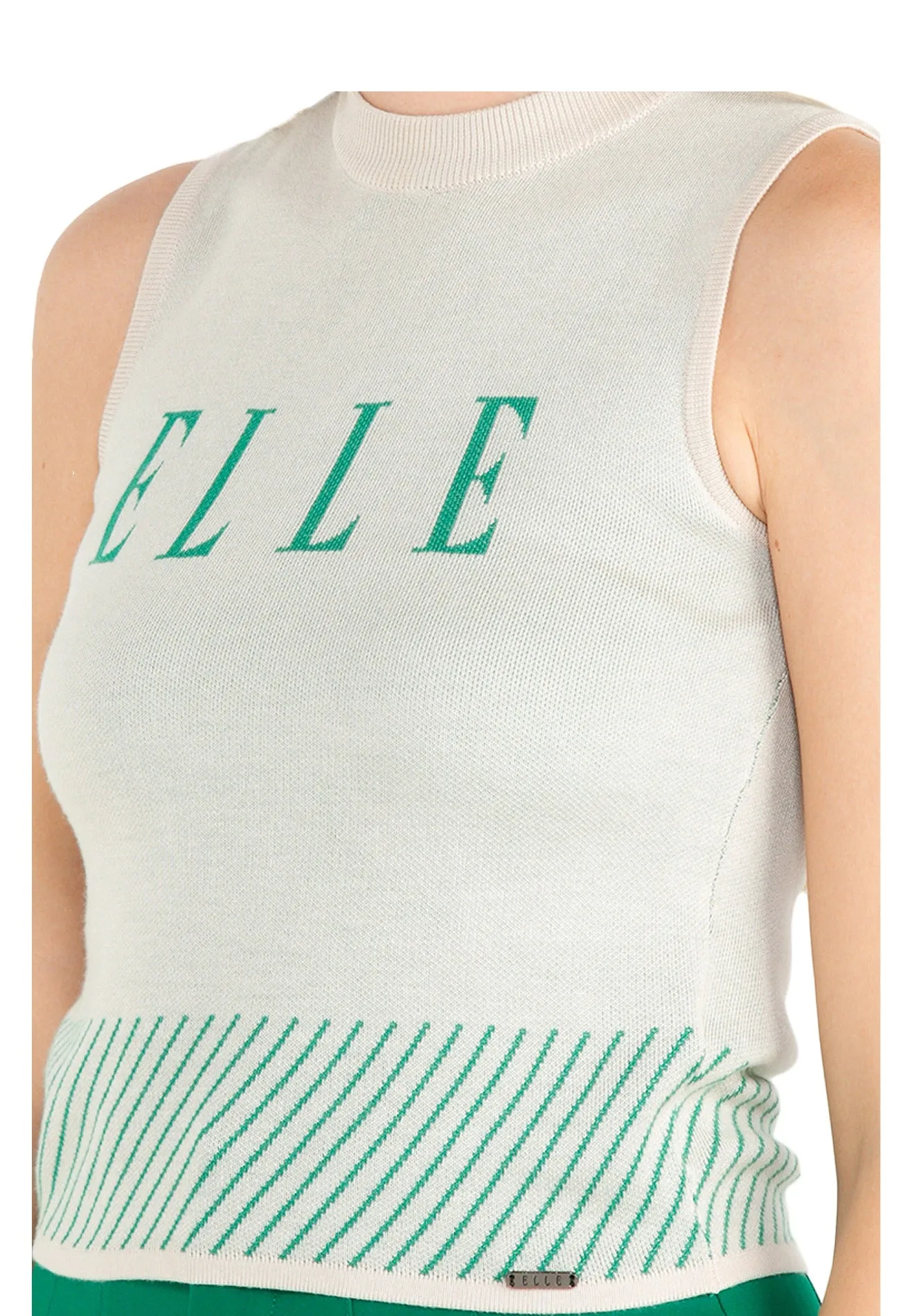 ELLE Apparel Logo Sleeveless Mock Neck Knit Top