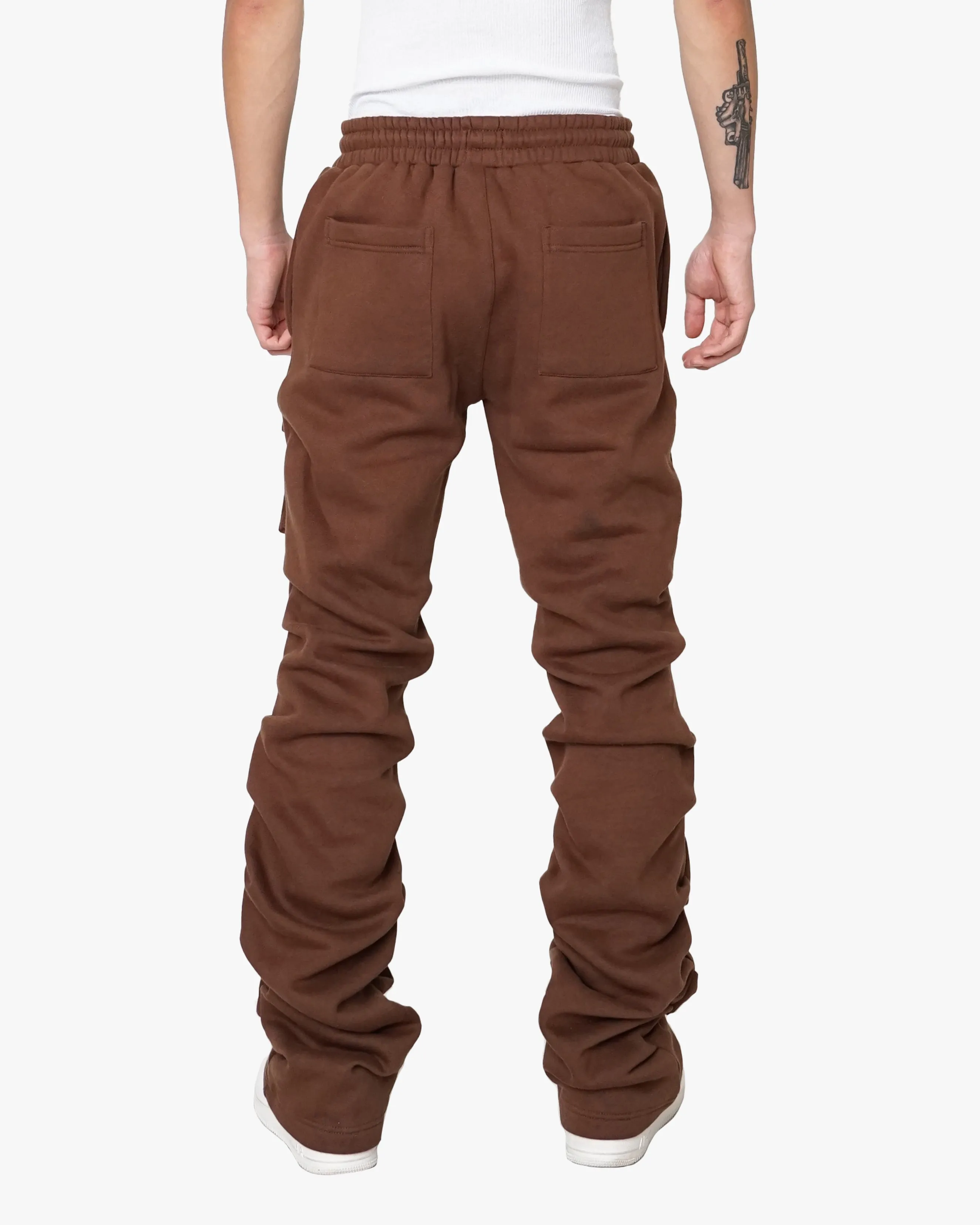 EPTM STACKED CARGO SWEATPANTS-BROWN