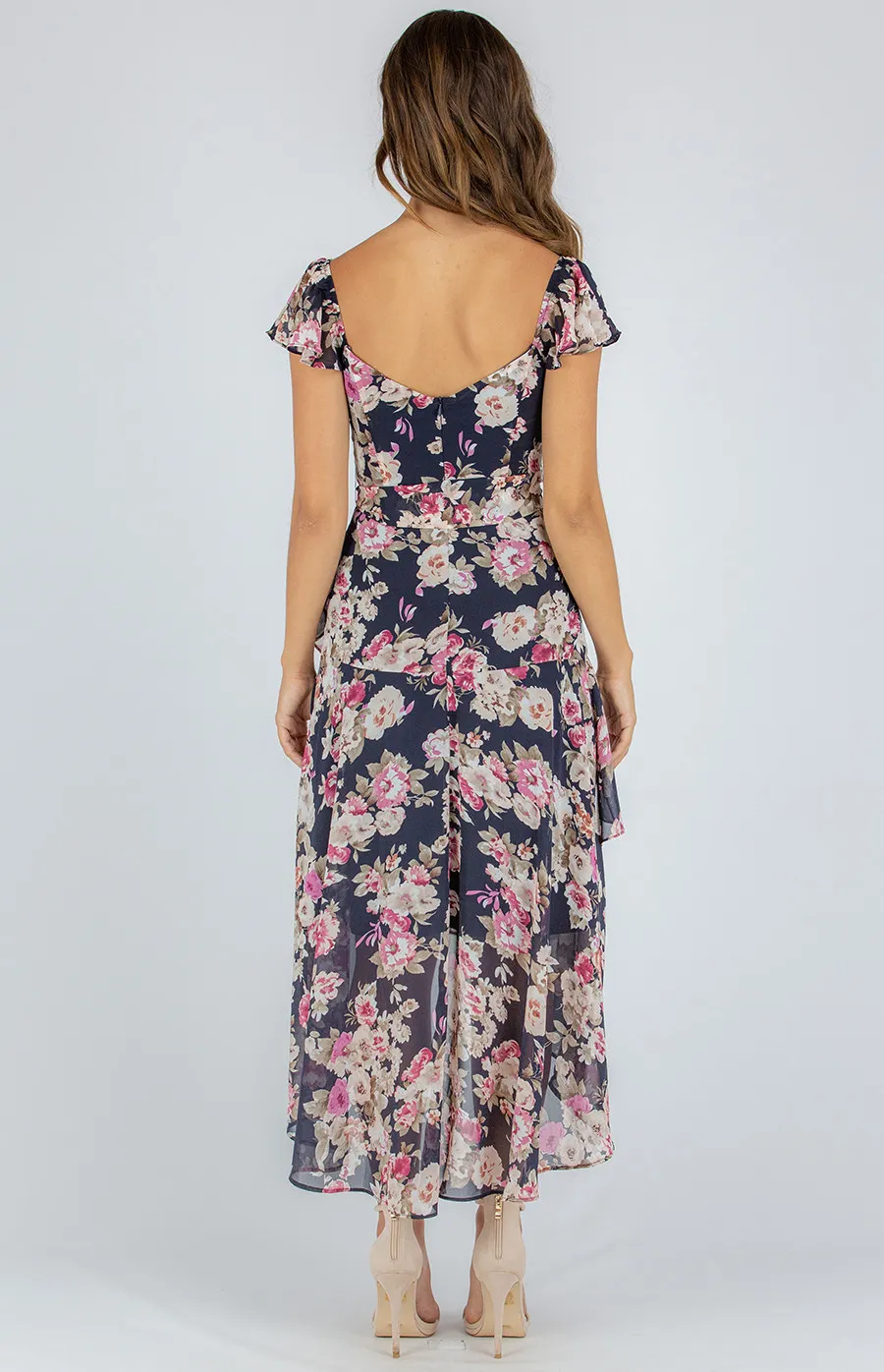 Floral Butterfly Sleeve Tiered Maxi Dress (ADR1111A)