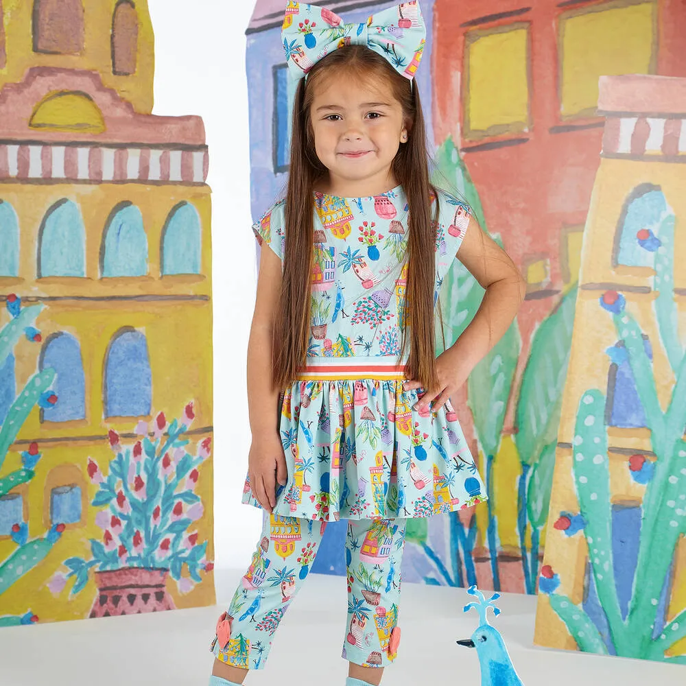 Girls Blue Tropical Island Leggings Set 