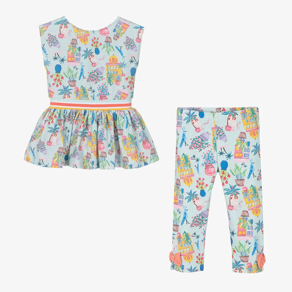 Girls Blue Tropical Island Leggings Set 