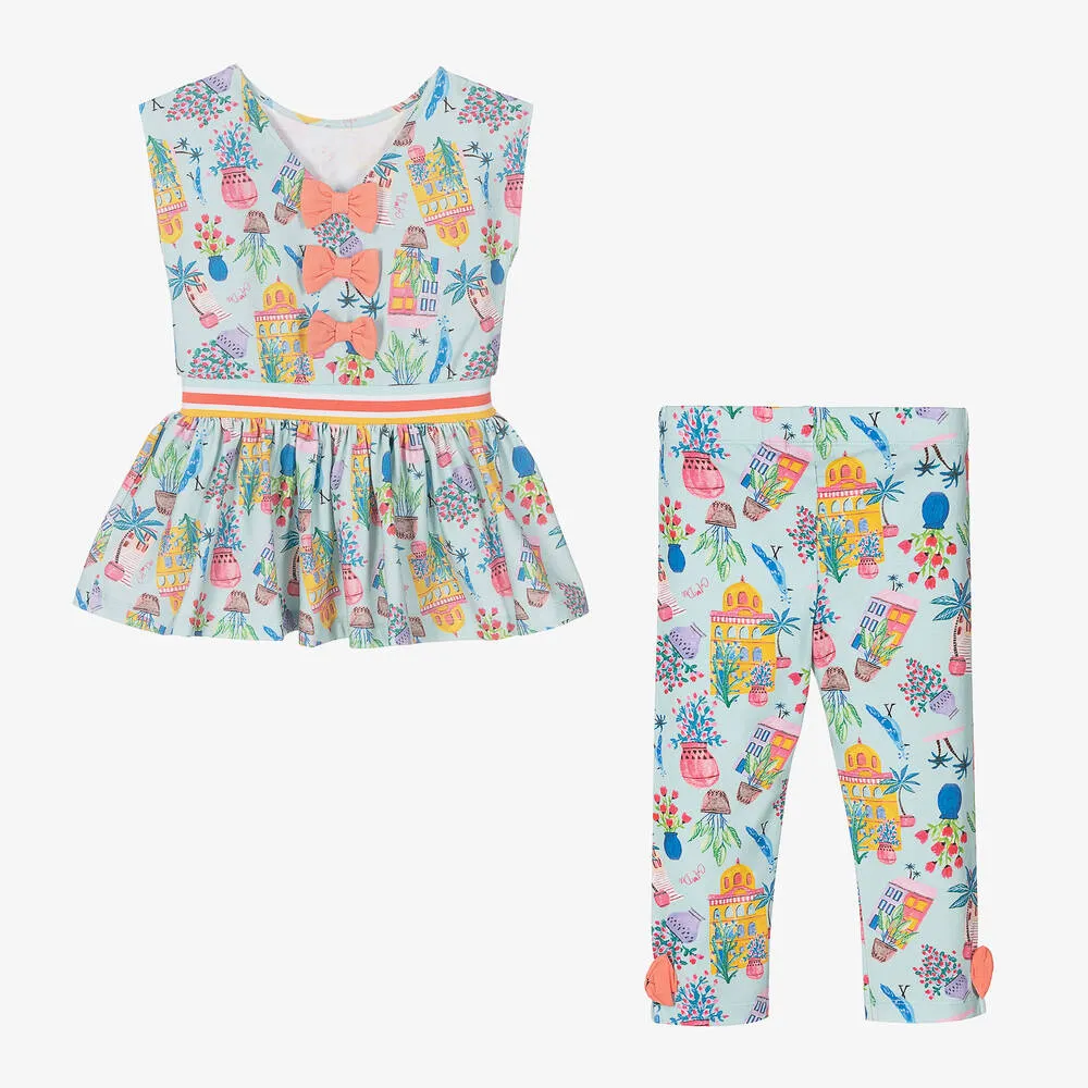 Girls Blue Tropical Island Leggings Set 