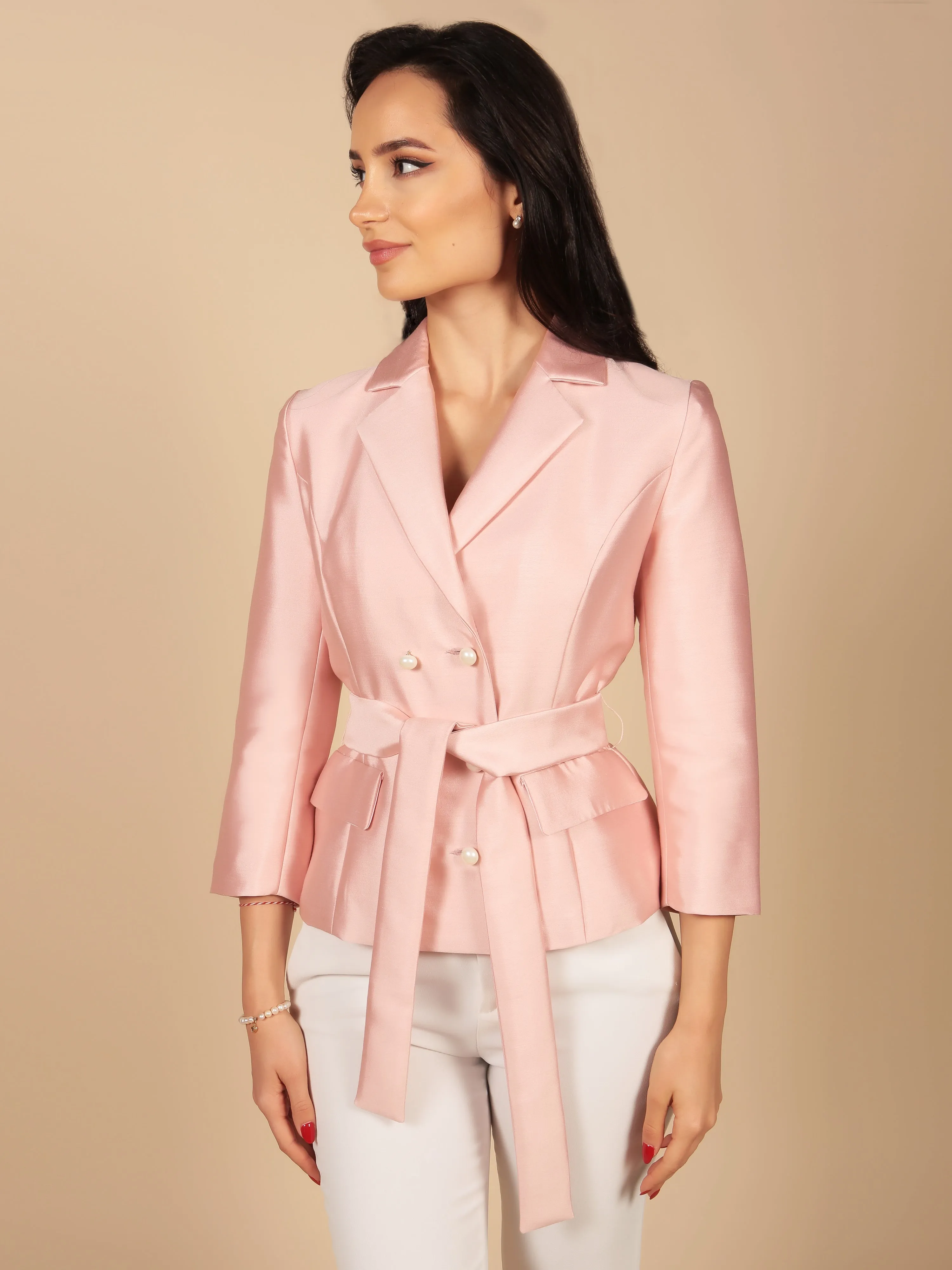 'Grace' Silk and Wool Blazer in Rosa