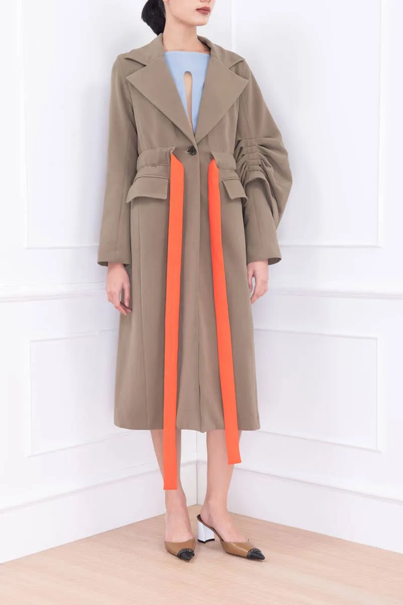 Green Excavation Asymmetrical Sleeves Coat