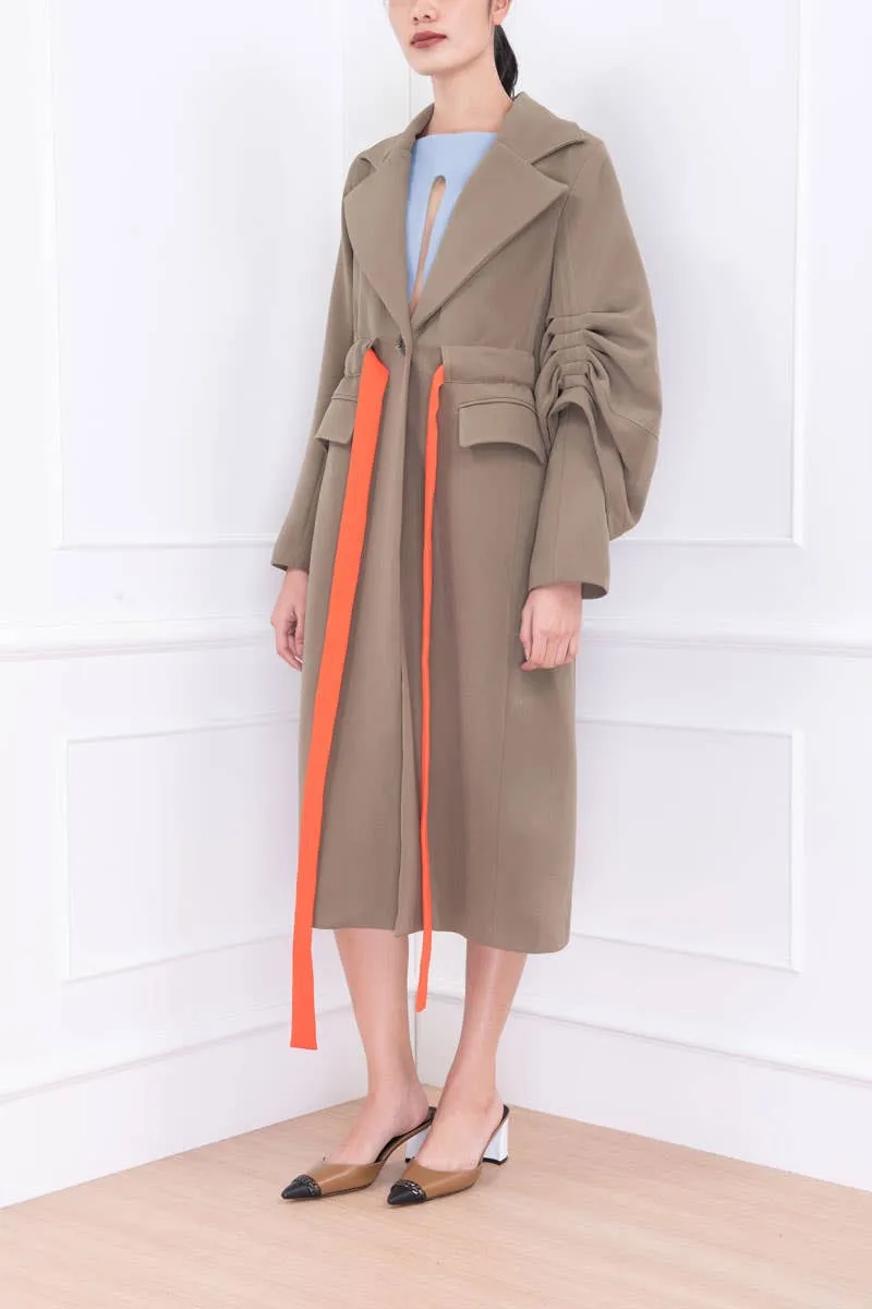 Green Excavation Asymmetrical Sleeves Coat