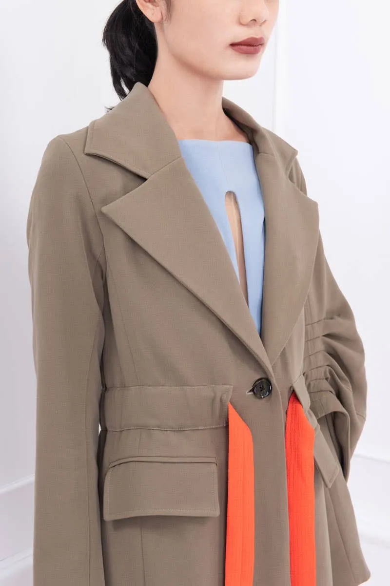 Green Excavation Asymmetrical Sleeves Coat