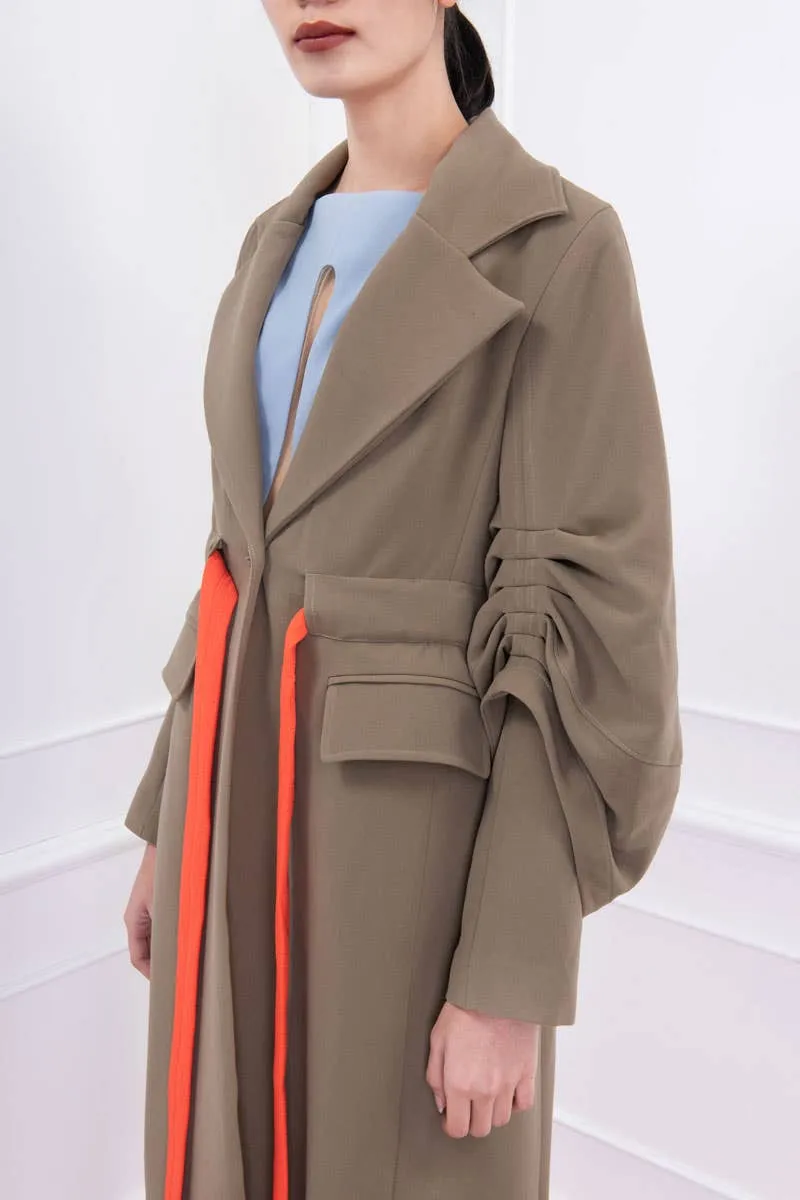 Green Excavation Asymmetrical Sleeves Coat