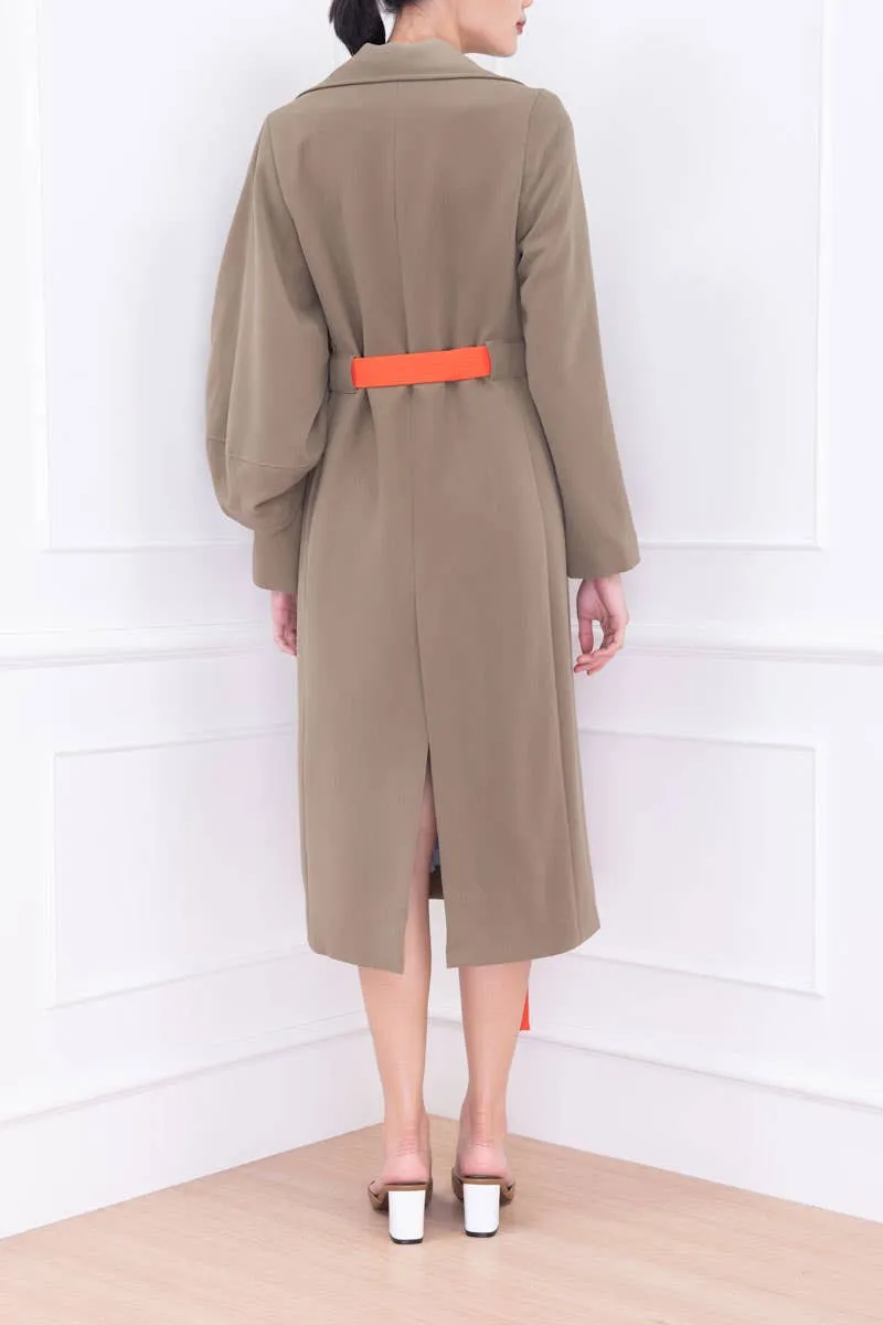 Green Excavation Asymmetrical Sleeves Coat