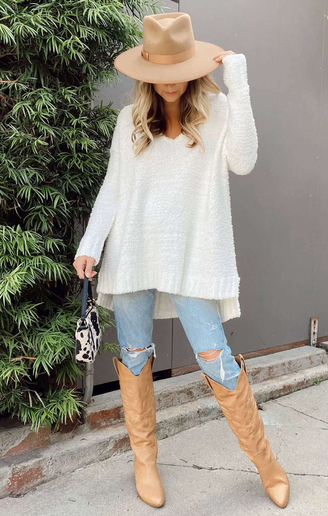 Hug Me Sweater ~ White Fuzzy Knit