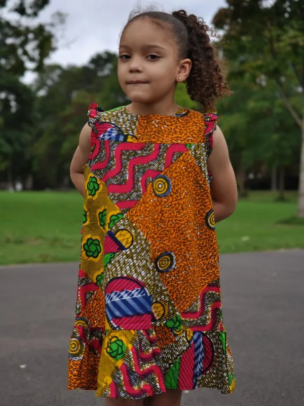 Kids African Mixed Fusion Ankara Multicoloured Dress - African Clothing Store | JT Aphrique