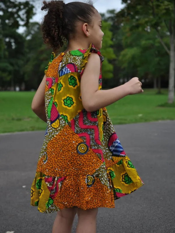 Kids African Mixed Fusion Ankara Multicoloured Dress - African Clothing Store | JT Aphrique