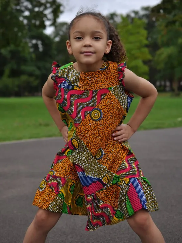 Kids African Mixed Fusion Ankara Multicoloured Dress - African Clothing Store | JT Aphrique