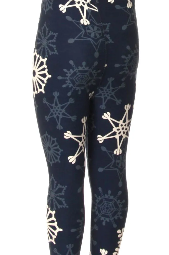 Kid's B&W Crochet Flower in Navy Pattern Printed Leggings