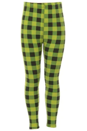 Kid's colorful Lime Plaid Pattern Printed Leggings