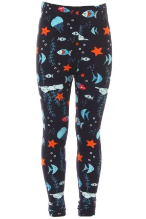 Kid's Ocean Creatures Fish Pattern Printed Leggings