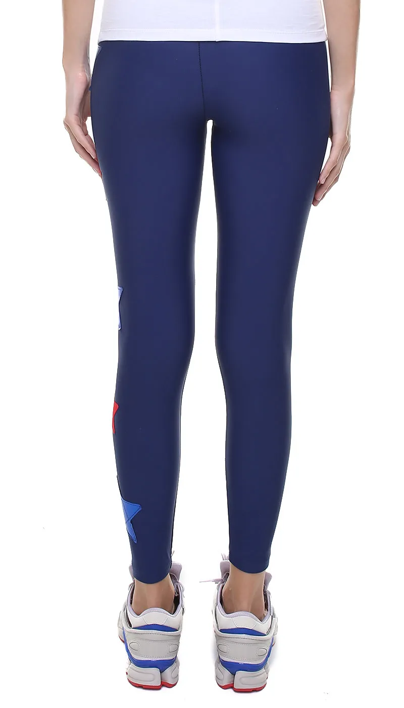 Leggings Blu con Stelle Rosse e Blu elettrico laminato