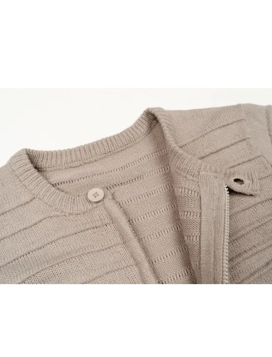 Light Grey Ribbed Sweater Jacket